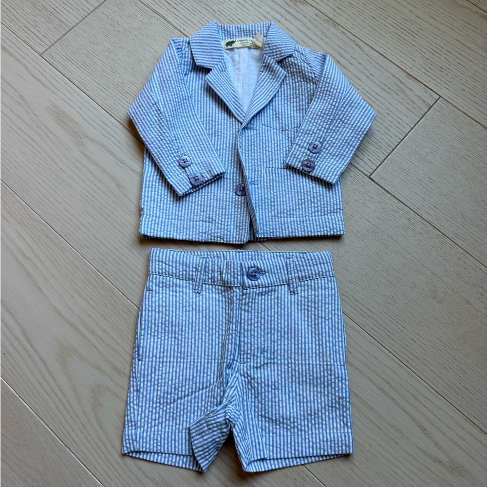 Monica and Andy Blue Striped Baby Suit Set
